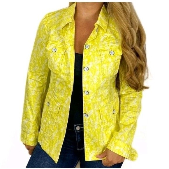 Cabi Field Jacket Spring Daisy Lemon Yellow Print Size Small Floral Sunny - Picture 1 of 10